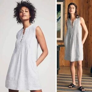 Faherty‎ Isha 100% Linen Mini Dress Blue White Striped Sleeveless Size Small